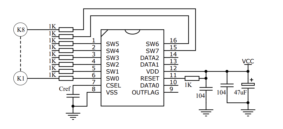 WTC6208KSI/WTC6208TBI---8鍵BCD輸出電容式觸摸IC