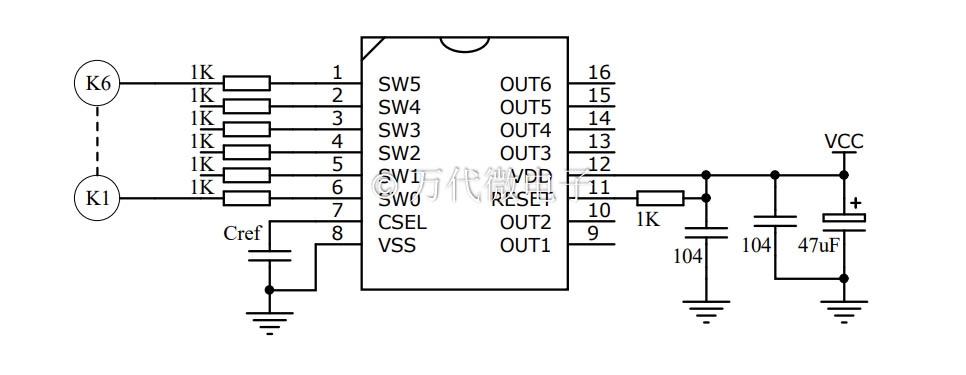 WTC6106KSI---6鍵電容式觸摸IC