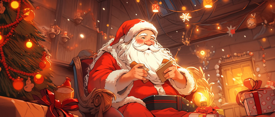 圣誕老人在椅子上坐著整理禮物(企業(yè)商用).jpg