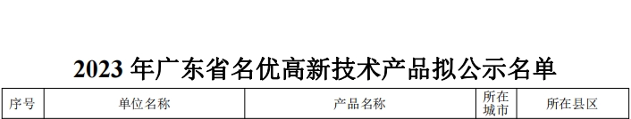 廣東名優(yōu)高新技術(shù)產(chǎn)品擬公示名單