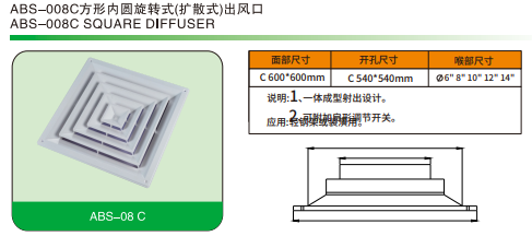 ABS-008C方形內(nèi)圓旋轉(zhuǎn)式(擴散式)出風(fēng)口