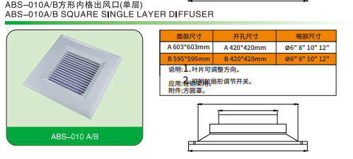 ABS-010A B方形內(nèi)格出風口(單層)