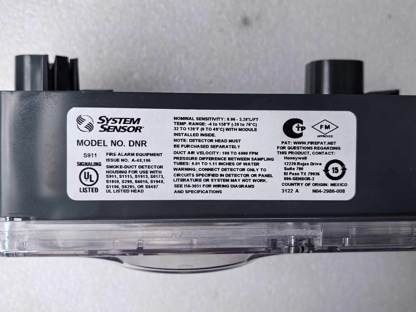 DNR編碼式風管偵煙探測器 HONEYWELL SYSTEMSENSOR 被動式偵煙傳感器