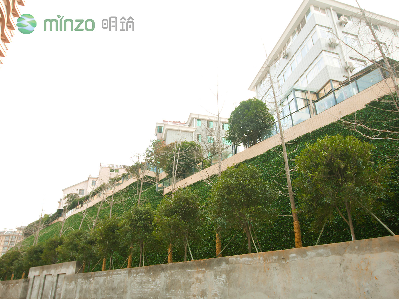 浙江明筑助力建德金色蘭庭，打造大型護坡工程仿真植物墻新景觀